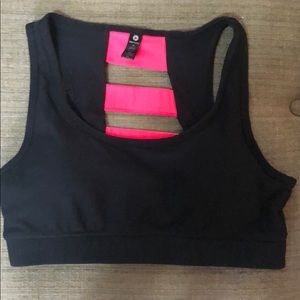 Black sports bra with hot pink back